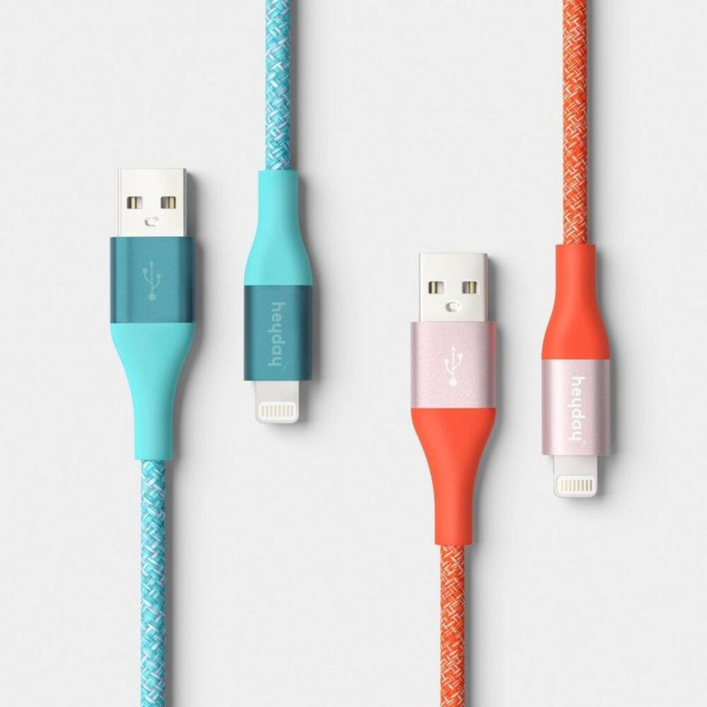 10ft USB-A to Lightning Braided Cable - 2pk - heyday Turquoise Poppy